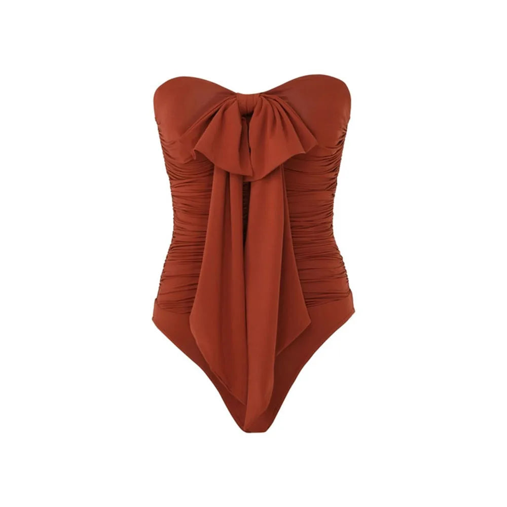 Tropical Bloom One-Shoulder Floral Bow-Knot Swimsuit