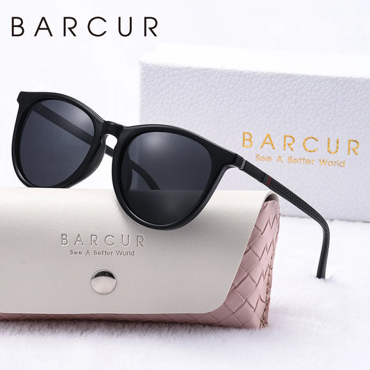 BARCUR Pinke runde polarisierte Sonnenbrille – Helle und bequeme UV400-Urlaubssonnenbrille für Damen