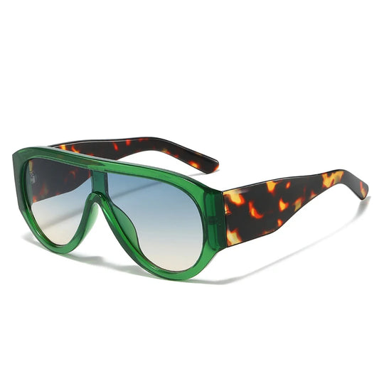 SHAUNA Oversized Pilot One-Piece Sunglasses – Red & Green Gradient UV400 Unisex Retro Shades