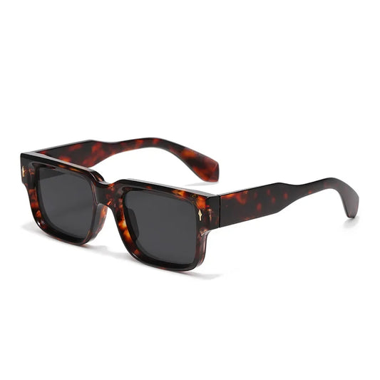 JNPCXI Retro Square Sunglasses – Leopard Stripe & Clear Gradient UV400 Unisex Rivet Shades