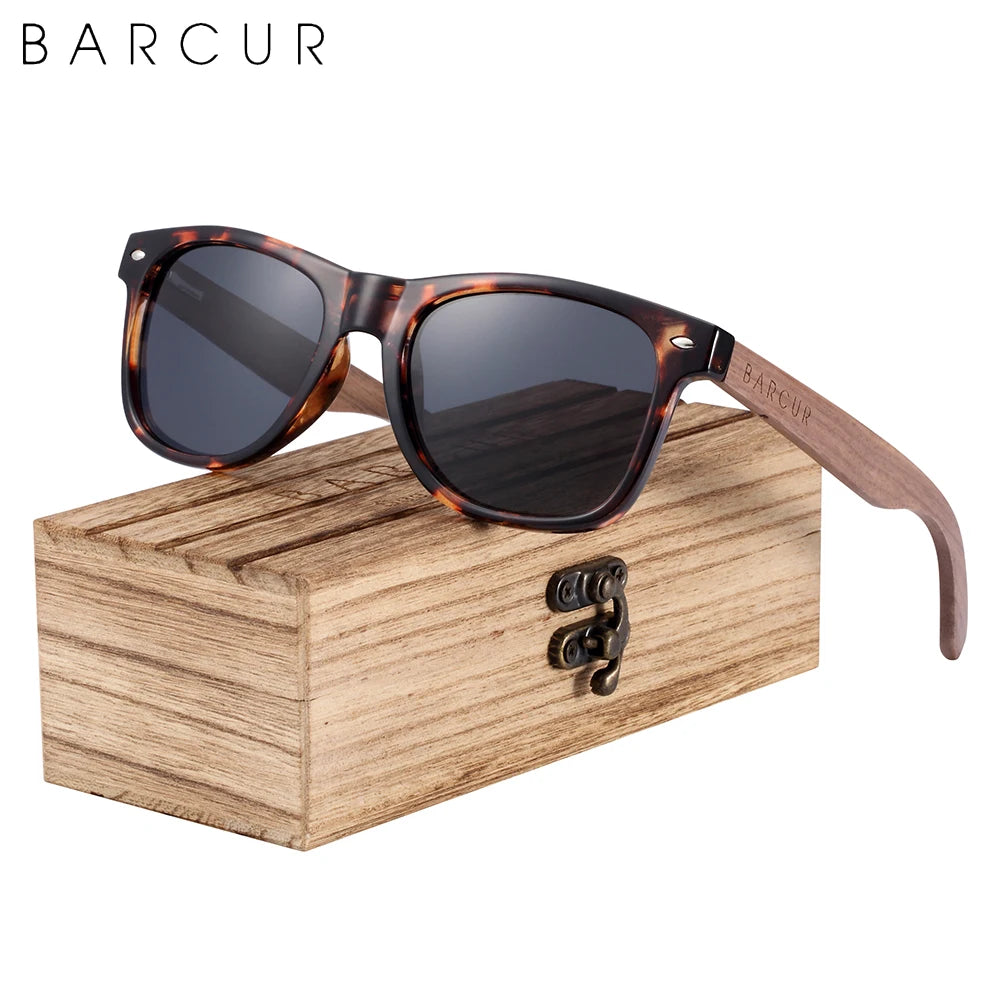 BARCUR Black Walnut Polarized Sunglasses – UV400 Wooden Unisex Shades with Original Box