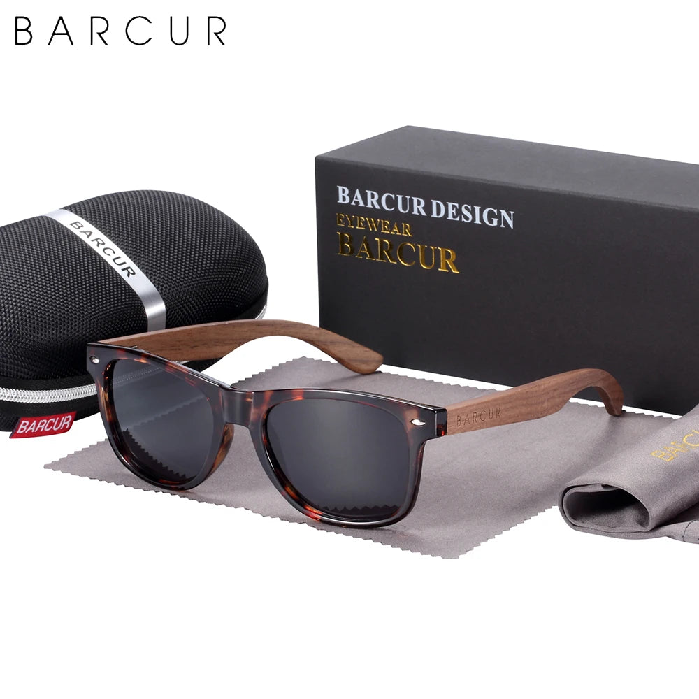 BARCUR Black Walnut Polarized Sunglasses – UV400 Wooden Unisex Shades with Original Box