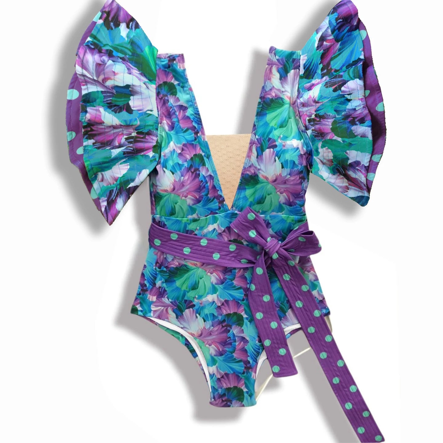 Luxe V-Neck Lace Print One-Piece Swimsuit