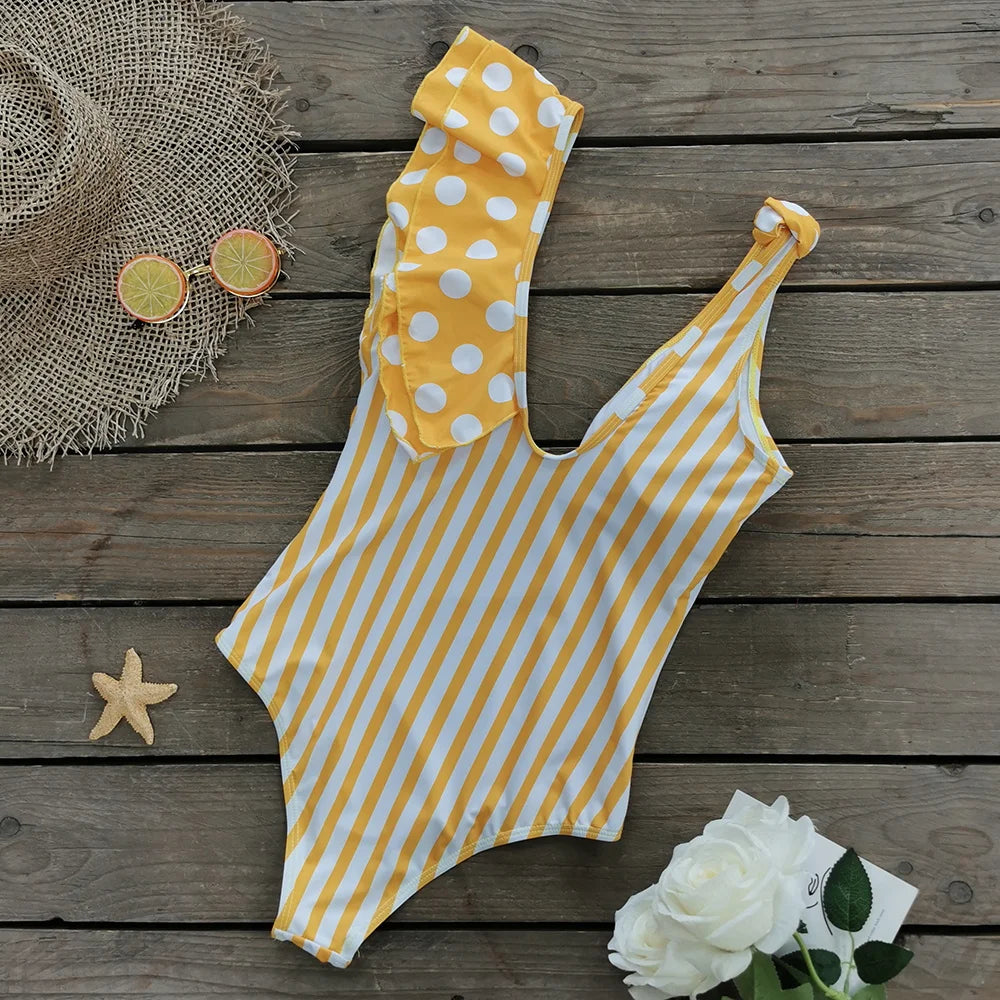 Luxe V-Neck Lace Print One-Piece Swimsuit