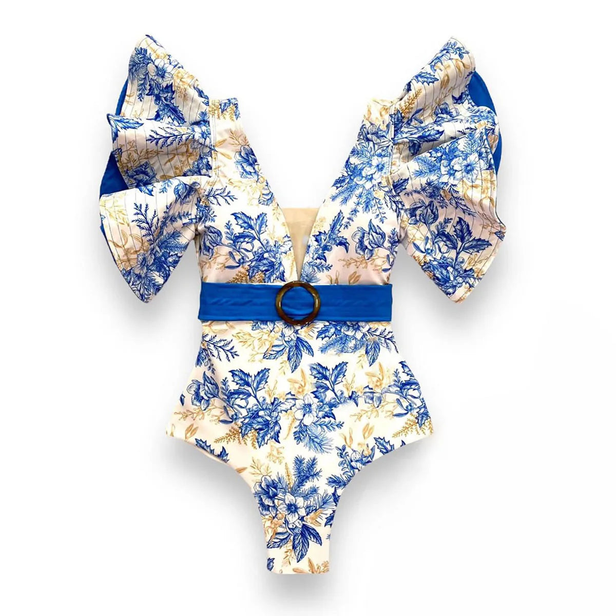 Luxe V-Neck Lace Print One-Piece Swimsuit