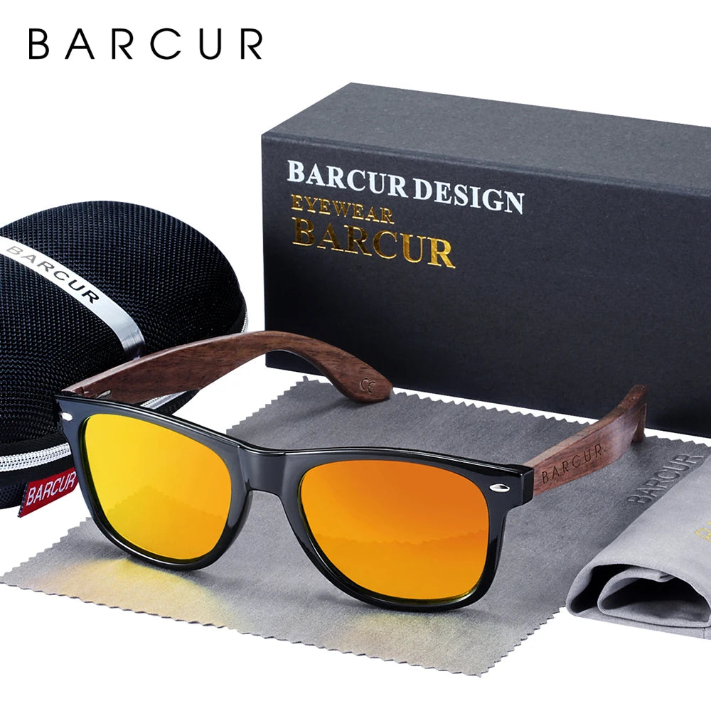 BARCUR Black Walnut Polarized Sunglasses – UV400 Wooden Unisex Shades with Original Box
