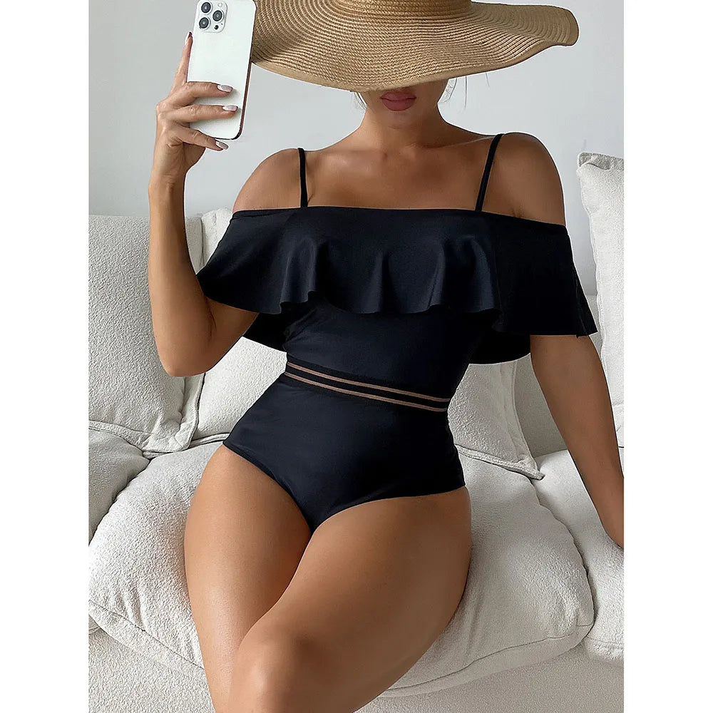 Retro Luxe Off-Shoulder One-Piece Swimsuit