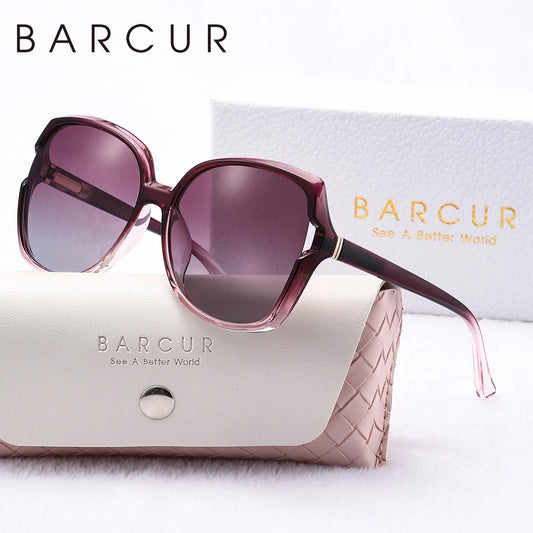 BARCUR Elliptische polarisierte Sonnenbrille mit großem Rahmen – Farbverlauf UV400 Damen-Sonnenbrille mit Geschenkbox