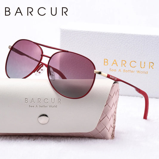 BARCUR Pink Metal Polarisierte Sonnenbrille – Leichte Damen-Sonnenbrille mit blauem Farbverlauf und UV400