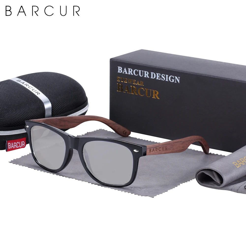 BARCUR Black Walnut Polarized Sunglasses – UV400 Wooden Unisex Shades with Original Box