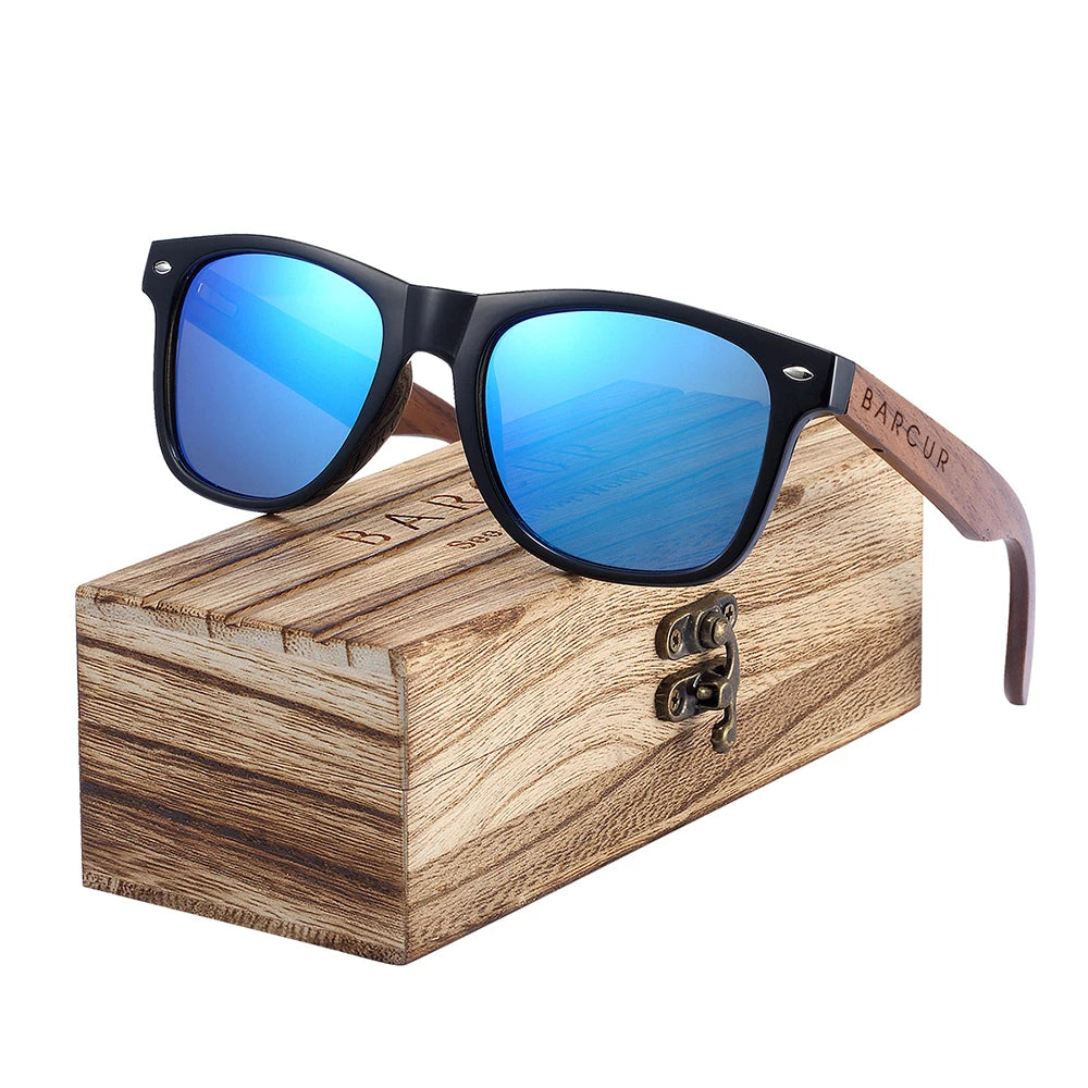 BARCUR Black Walnut Polarized Sunglasses – UV400 Wooden Unisex Shades with Original Box