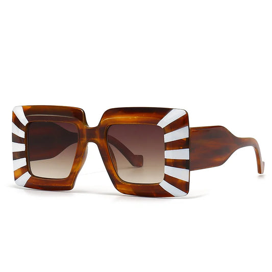 SHAUNA Oversized Square Sunglasses – Vintage Stripe Contrast UV400 Shades