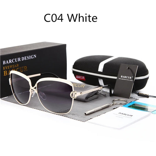 BARCUR ronde gepolariseerde zonnebril met gradiëntlens UV400 luxe zonnebrillen voor dames