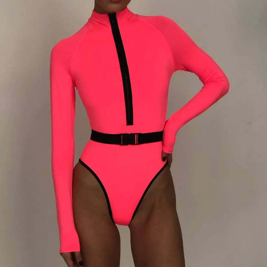 Tropical Luxe Long-Sleeve Surf Swimsuit - Floral Patchwork Beachwear for Women