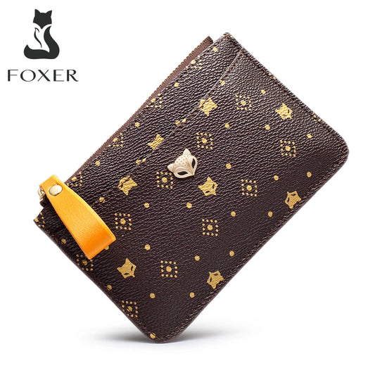 FOXER Dames PVC Mini Kaarthouder Portemonnee - Leuke Modieuze Muntenportemonnee met Sleutelhanger