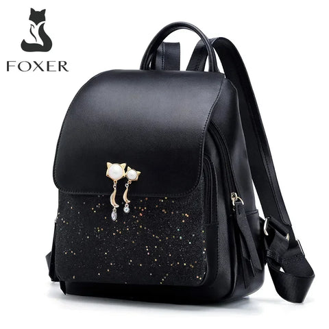FOXER Women’s Patchwork Zipper Backpack - Large Capacity College Bag