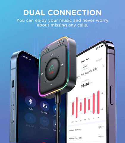 Joyroom Bluetooth 5.4 Car Adapter - Dual Mics Noise Cancellation, Plug-and-Play AUX Wireless Receiver