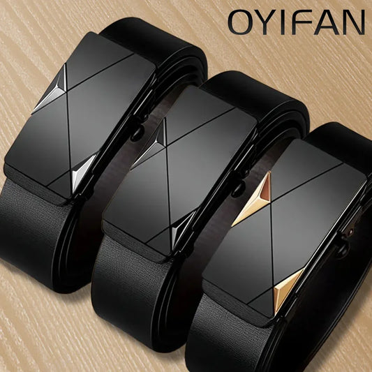 OYIFAN Genuine Leather Belt – Fashion Automatic Buckle with Ratchet Adjustment