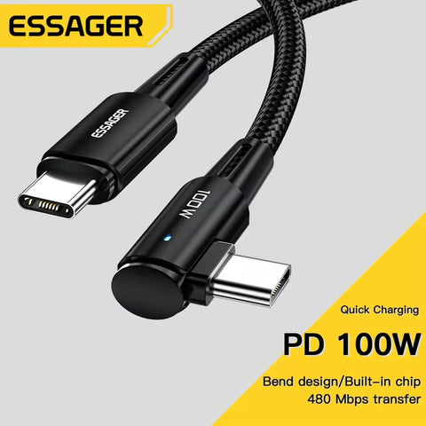 Essager 100W 90° USB-C to USB-C Cable for Fast Charging iPad, MacBook Pro, Xiaomi, Samsung, Huawei