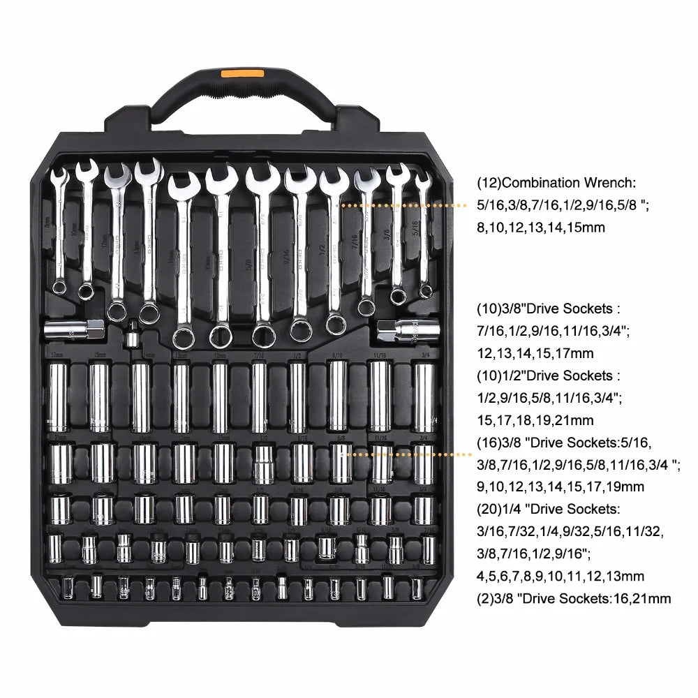 DEKO 192/198-Piece Professional Car Repair Tool Set – Ratchet, Spanner & Socket Kit with Blow-Molded Case
