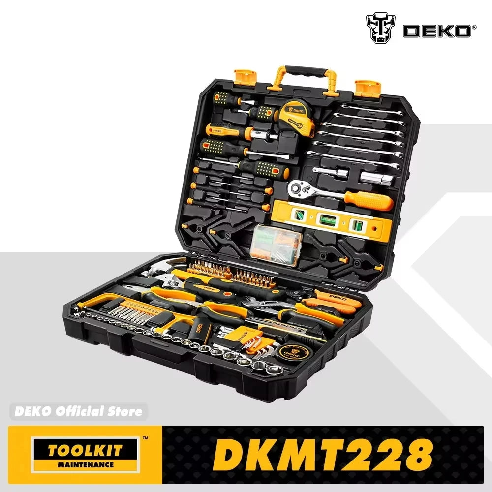 DEKO 62/228-Piece Socket & Wrench Tool Set – Auto Repair Kit with Plastic Storage Case