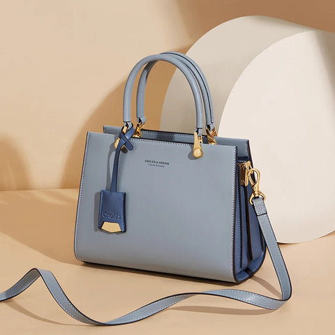Cnoles Blue Genuine Leather Women's Handbag - Luxury Top-Handle & Sling Bag