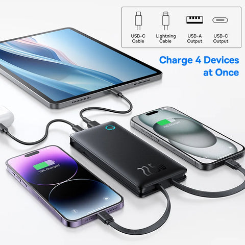 Baseus Duo 10000mAh Power Bank – 22.5W PD Fast-Charge with Dual Cables