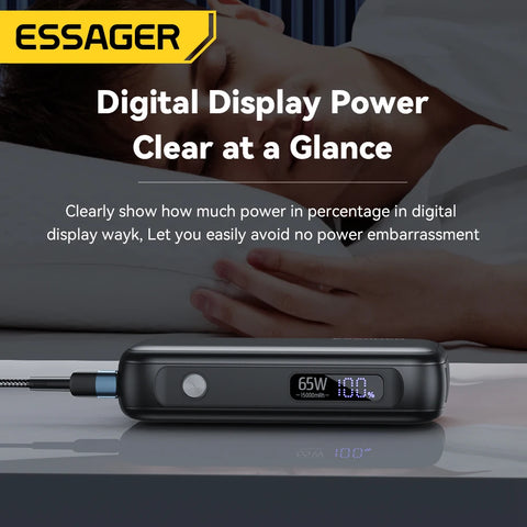 Essager Power+ 65W Power Bank – 15000mAh Portable with USB-C Cable