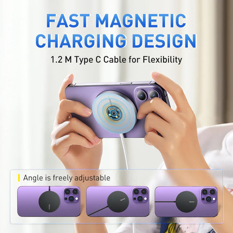 Baseus 15W Magnetic Wireless Charger for iPhone 14/15/16 - Fast Qi Charging Pad for Mini & Standard Models