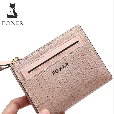 FOXER Split Leather Women's Fashion Wallet - Elegant Multi Card Zipper Clutch for Moms