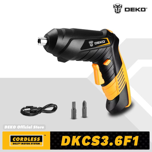 DEKO DKCS 3.6 F1 Mini Electric Screwdriver – Rechargeable Rotating-Handle Cordless Driver for Woodworking