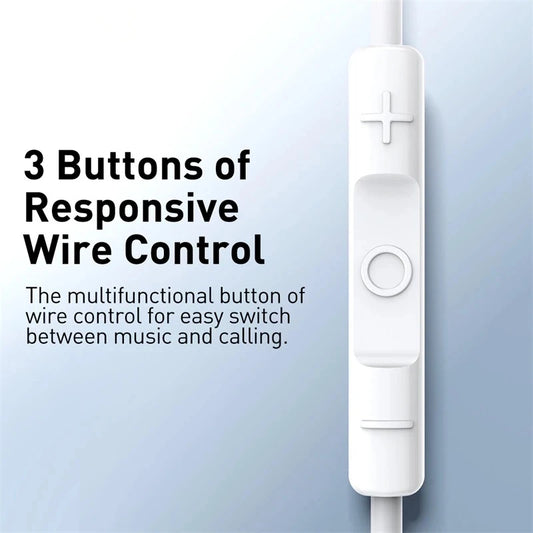 Baseus Wired In-Ear Earphones with Microphone for Xiaomi & Samsung - 3.5mm, 1.1m Cable, Sport Control