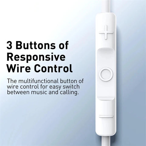 Baseus Wired In-Ear Earphones with Microphone for Xiaomi & Samsung - 3.5mm, 1.1m Cable, Sport Control