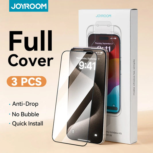 Joyroom HD Tempered Glass Screen Protector for iPhone 15 Pro Max – Quick Install, 1/2/3pcs Options Available