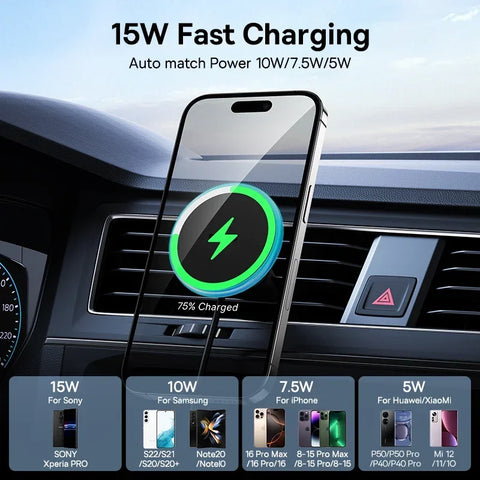Baseus Magnetic Wireless Car Charger - 15W Fast Charging Mount for iPhone 16/15/14/13