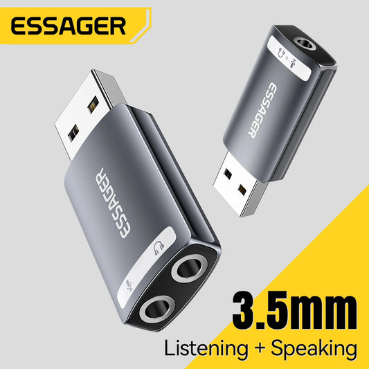 Essager USB Sound Card Adapter for 3.5mm Earphones & Microphones - Ideal for PS4, Laptops, and Computers