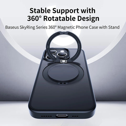Baseus Magnetic Ring Stand Case for iPhone 15/16 Pro Max – 360° Rotation Kickstand & Magnet