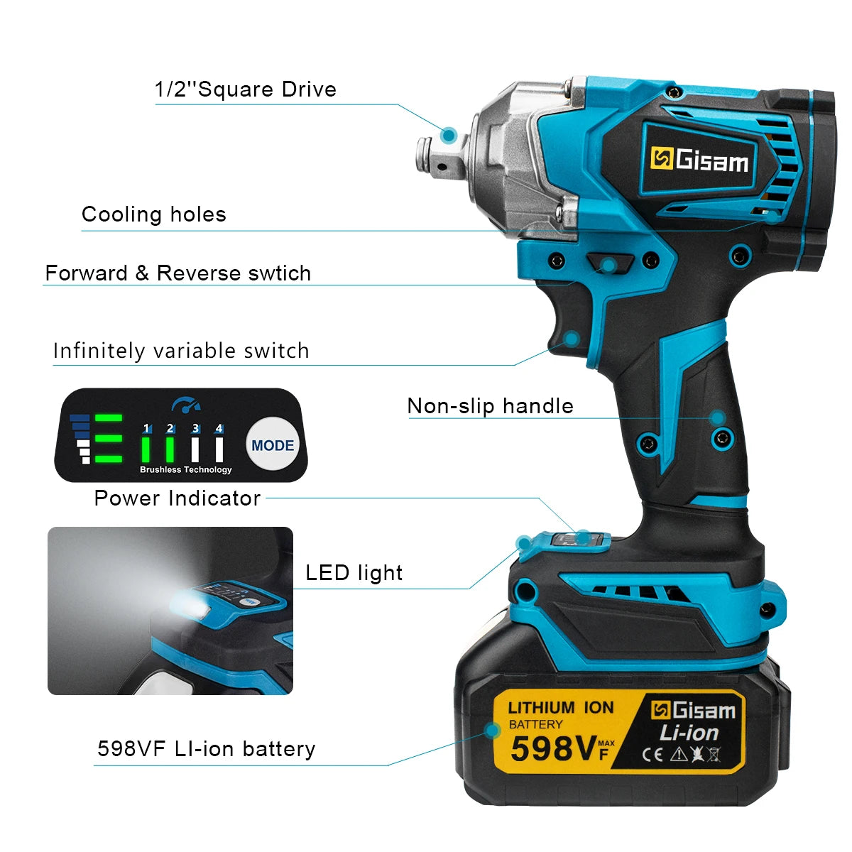 G Perfil 1200Nm Brushless Cordless Impact Wrench – 1/2" Electric Driver for Makita 18V Battery Pin