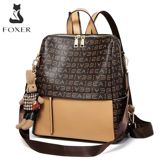 FOXER Women Retro Fashion Backpack - Stylish PVC Printing Rucksack