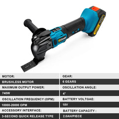 GΣ 20000OPM Cordless Quick-Release Oscillating Tool – Anti-Vibration Multi-Function Trimmer for Makita 18V Battery Pin