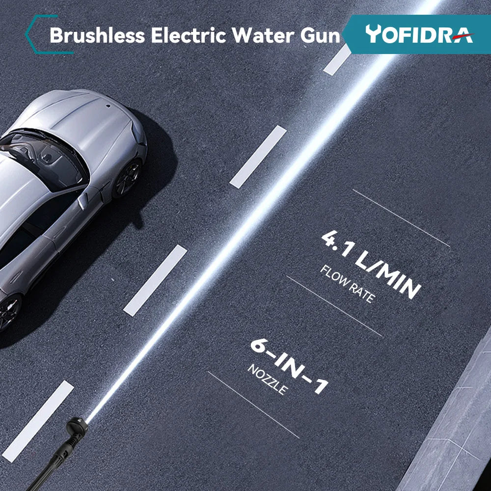 YOFIDRA 200Bar Brushless Electric Pressure Washer – 3500W 6-in-1 Car Cleaning & Garden Tool for Makita Battery Pin