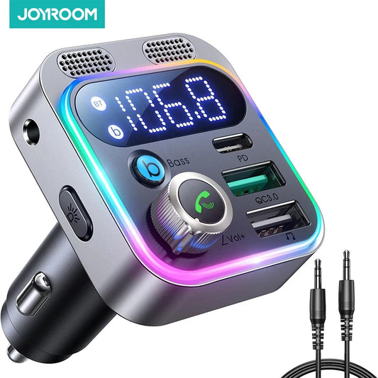 2024 Bluetooth 5.3 FM Transmitter - Deep Bass Sound, Dual Mics, 48W PD & QC3.0 Car Charger