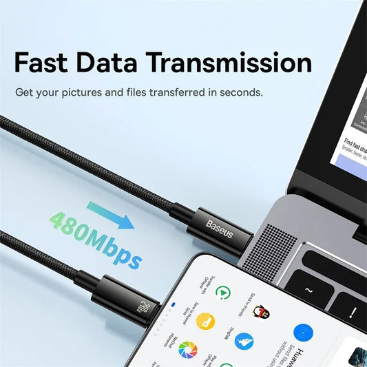 Baseus 240W USB-C Fast Charger Cable for iPhone 15/16 Pro Max & MacBook - Supercharge Your Devices