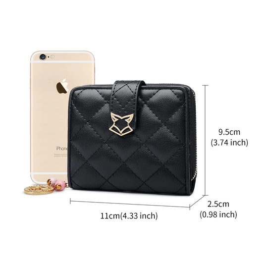 FOXER Dames Split Leather Portemonnee - Modieuze Geruite Rits Portemonnee