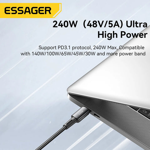 Essager Type-C 67W Fast Charging Cable - 240W Super Charge, 6A, Compatible with Xiaomi 12 Pro, Redmi K50, Note 11 Pro, Black Shark 5 Pro