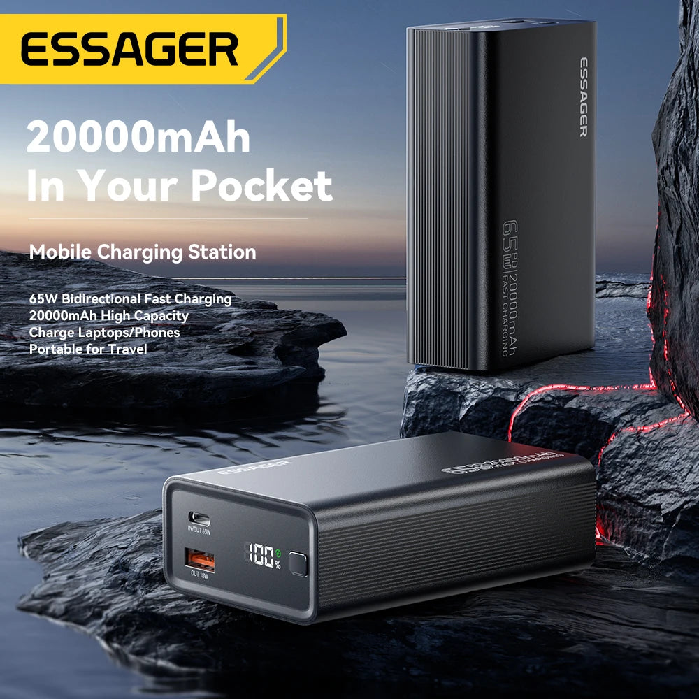 Essager 65W Power Bank – 20000mAh Portable PD Fast-Charge