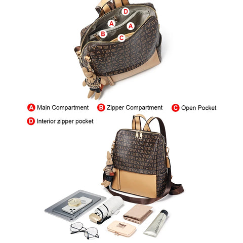 FOXER Women Retro Fashion Backpack - Stylish PVC Printing Rucksack