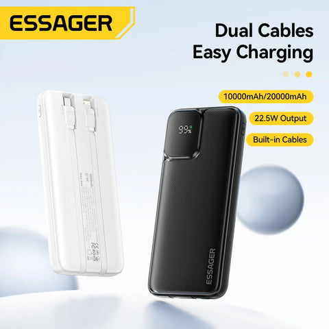 Essager Power Bank – 20000mAh Fast-Charge with Built-in Cables
