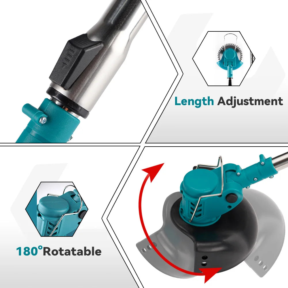 YOFIDRA 100–135cm Cordless Electric Lawn Mower – 1500W Foldable Trimmer & Cutter for Makita Battery Pin