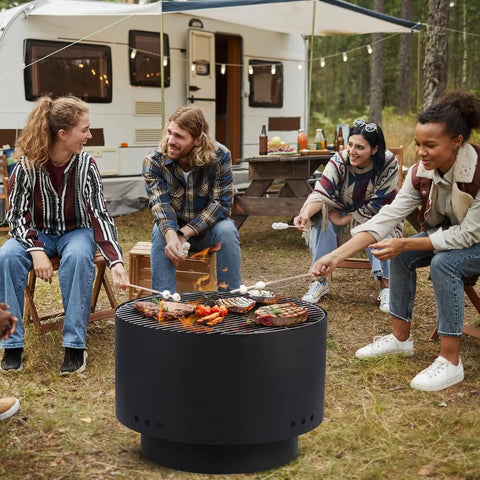 Smokeless Patio Fire Pit with Cooking Grate for Backyard BBQ